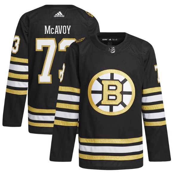 Mens Boston Bruins #73 Charlie McAvoy Black 100th Anniversary Stitched Jersey Dzhi